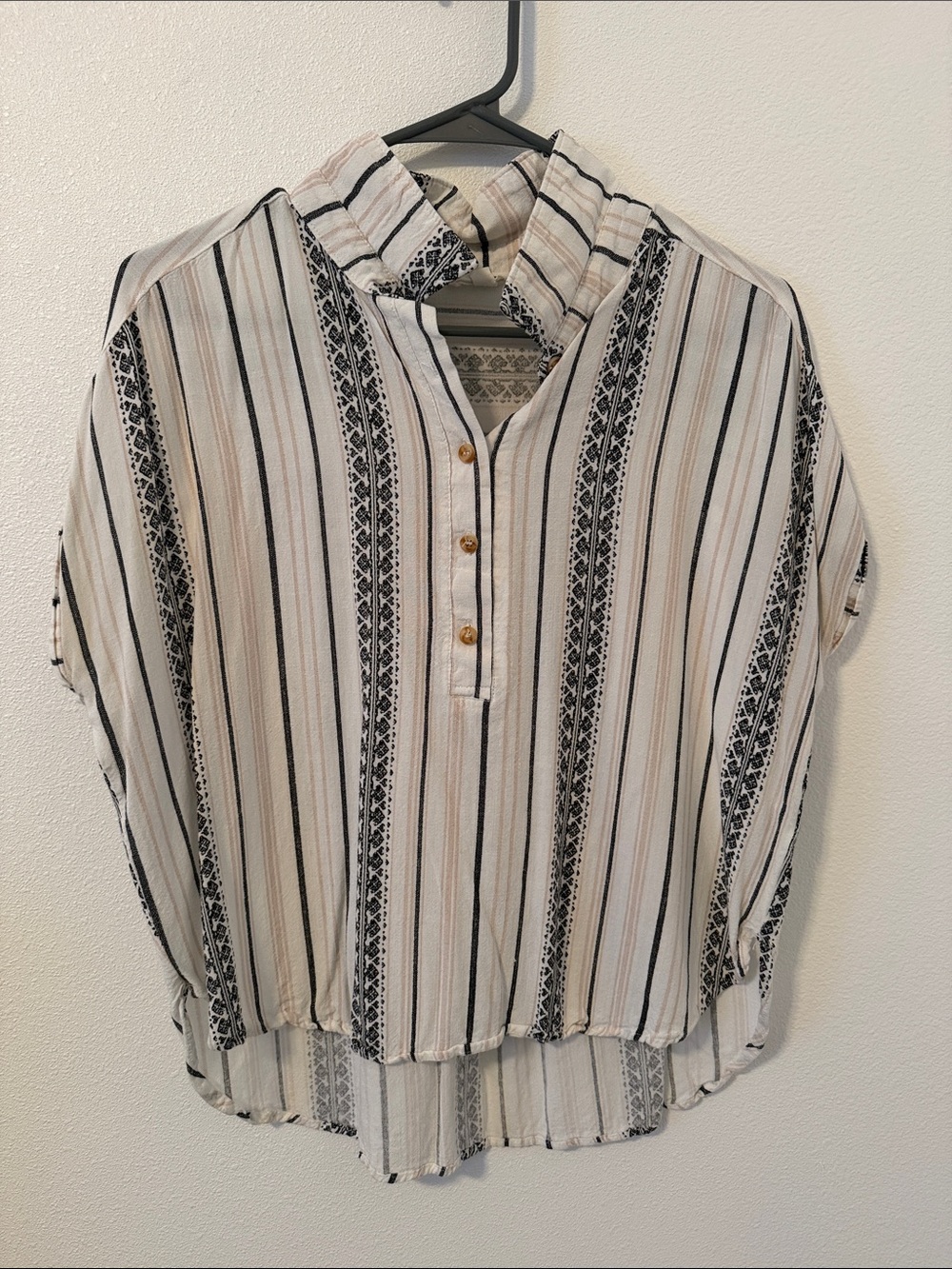 mine Black & Cream Striped Button-Front Tunic